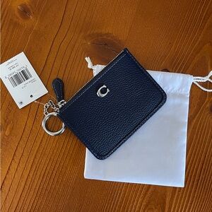 NWT COACH Mini Skinny ID Case in Polished Pebble Leather - Navy Blue